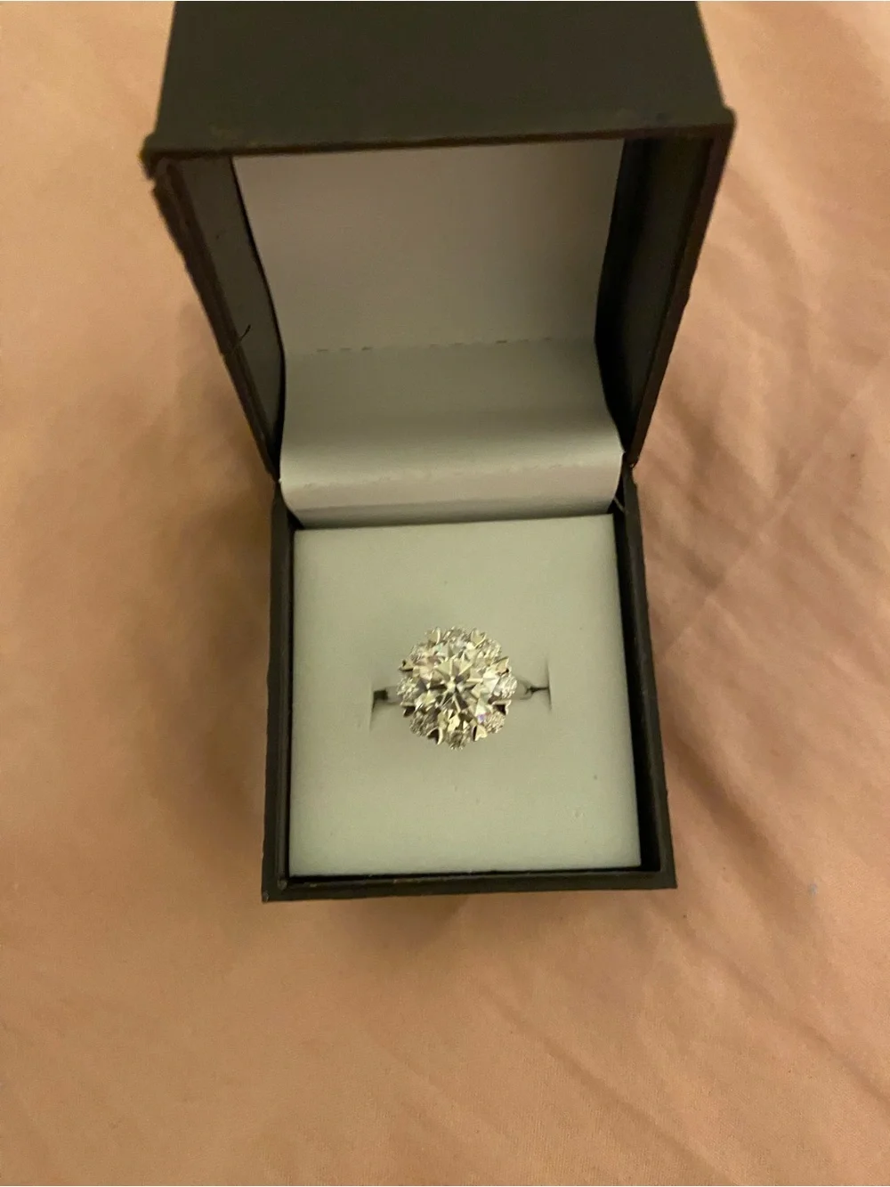 Classic Moissanite and Silver Round Halo Ring - White